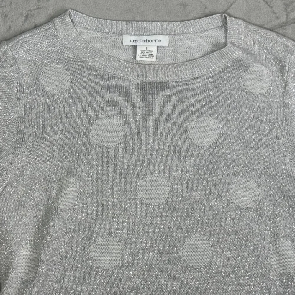 Liz Claiborne Silver Metallic Polka Dot Sweater - Picture 4 of 9